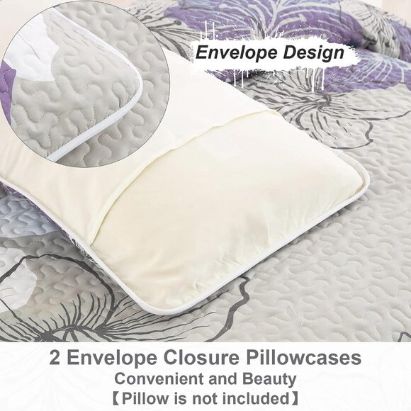 New Purple Bohemian Floral Quilt Set • 3 PC • KING Size - Picture 6 of 7